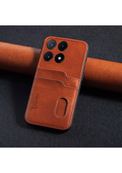 Xiaomi Poco X6 Pro 5g Uyumlu Kılıf Zebana Kartlıklı Lüx Deri Kılıf Kahverengi