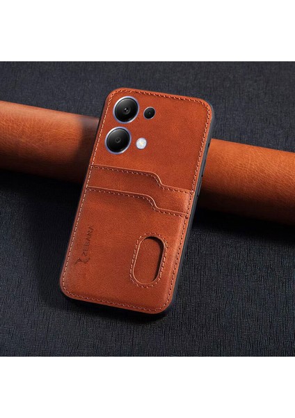 Xiaomi Redmi Note 13 Pro 4g Uyumlu Kılıf Zebana Kartlıklı Lüx Deri Kılıf Kahverengi