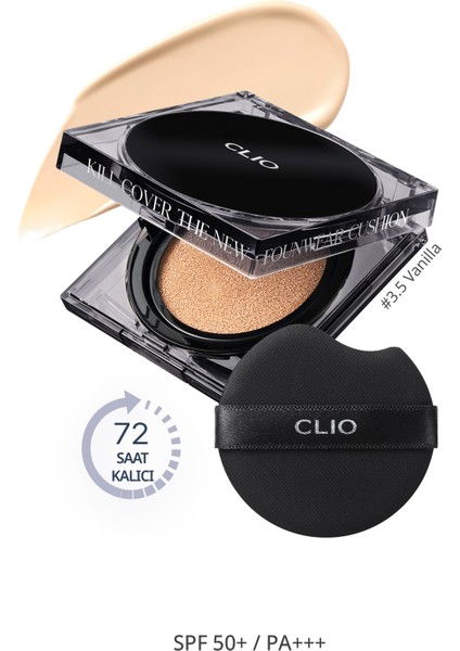 Kalıcı Kapatıcı Cushion Clio Kill Cover The New Founwear Cushion +Refill (3.5 Vanilla) SPF50+PA+++