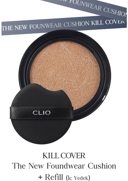 Kalıcı Kapatıcı Cushion Clio Kill Cover The New Founwear Cushion +Refill (3.5 Vanilla) SPF50+PA+++