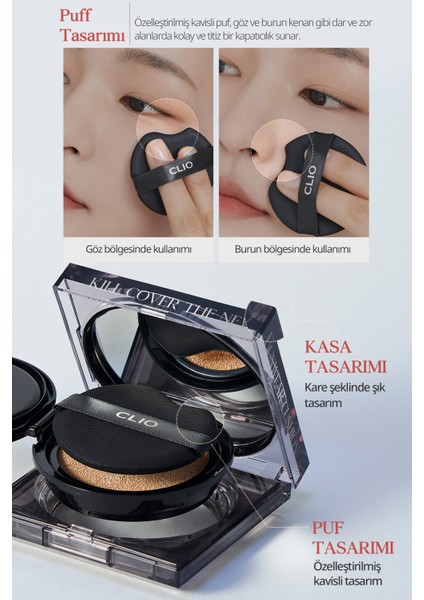 Kalıcı Kapatıcı Cushion Clio Kill Cover The New Founwear Cushion +Refill (4 Ginger) SPF50+ Pa+++