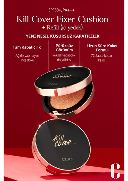 Mat Bitişli Kapatıcılık Sunan Cushion Clio Kill Cover Fixer Cushion+Refill (03 Linen) SPF50+ Pa+++