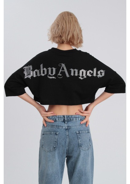 Sevgi Acar Butik Sevgi Acar Baby Angels Crop Tişört Siyah