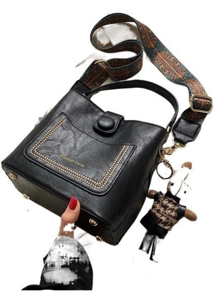 Niş Tasarım Çanta Kadın Popüler Geniş Omuz Askısı Askılı Çanta Retro Çok Yönlü Taşınabilir Kova Çanta (Yurt Dışından)