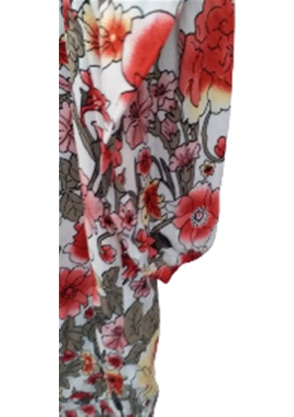 Kadın Çok Renkli Çiçekli Kırmızı Büzgü Kollu Tunik modelleri