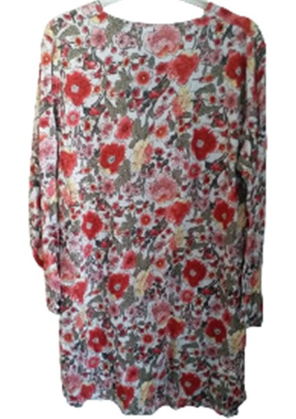 Kadın Çok Renkli Çiçekli Kırmızı Büzgü Kollu Tunik fırsatları