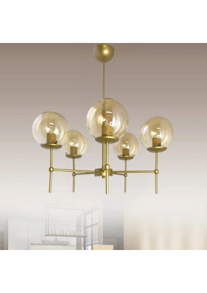 BSA Lighting Armina 5'li Eskitme Boyalı Modern Avize (Bal Camlı)