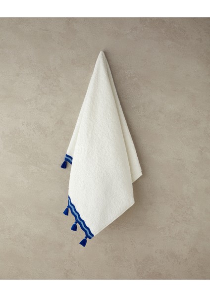 Tufty Wave Pamuklu Püsküllü Yüz Havlusu 50X80 cm Ekru
