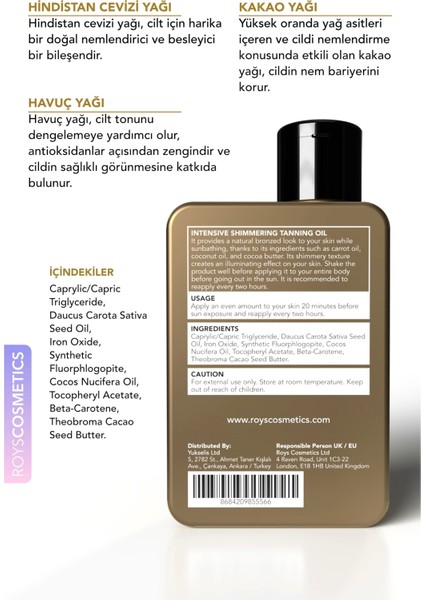 Yoğun Bronzlaştırıcı Altın Işıltılı Güneş Yağı SPF 6 150 Ml