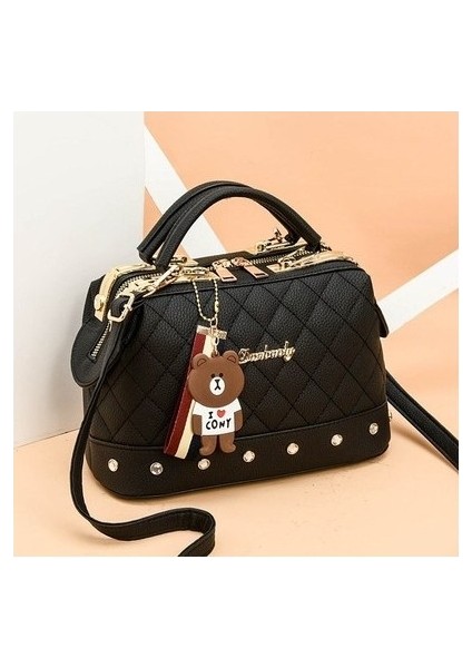Kadın Çantası 2023 Yeni Trend Moda Kadın Çantası Lingge Küçük Koku Sevimli Ayı Çanta Boston Omuzdan Askili Çanta (Yurt Dışından)