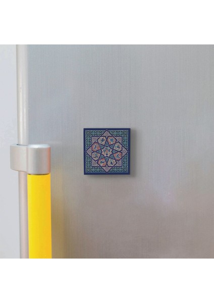 Anadolu Selçuklu Çini Motifi Baskılı Doğaltaş MAGNETKD-069BUZDOLABI Süsü