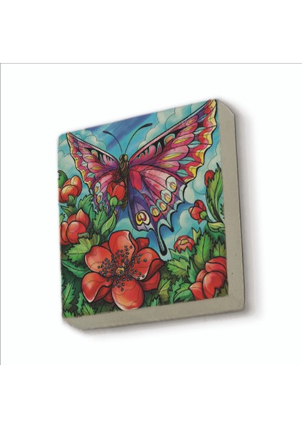 Kelebek Baskılı Doğaltaş MAGNETKRG-153BUZDOLABI Süsü