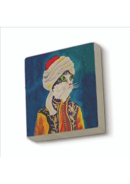 Sarıklı Osmanlı Kedisi Baskılı Doğaltaş MAGNETKRT-067BUZDOLABI Süsü