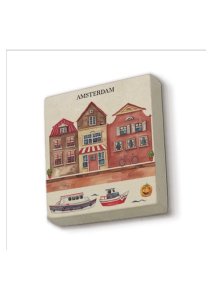 Amsterdam Görseli Baskılı Doğaltaş MAGNETKRG-018BUZDOLABI Süsü