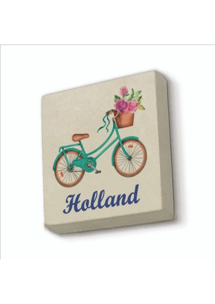 Hollanda Bisklet Görseli Baskılı Doğaltaş MAGNETKRG-030BUZDOLABI Süsü