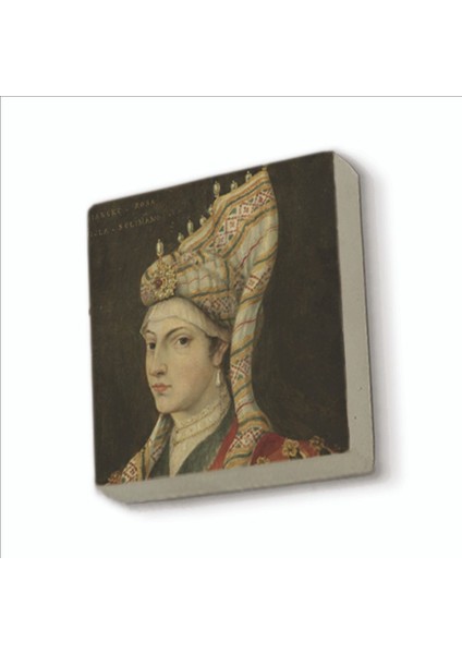 Hürrem Sultan Portre Çizim, Titian Baskılı Doğaltaş MAGNETKRT-095BUZDOLABI Süsü