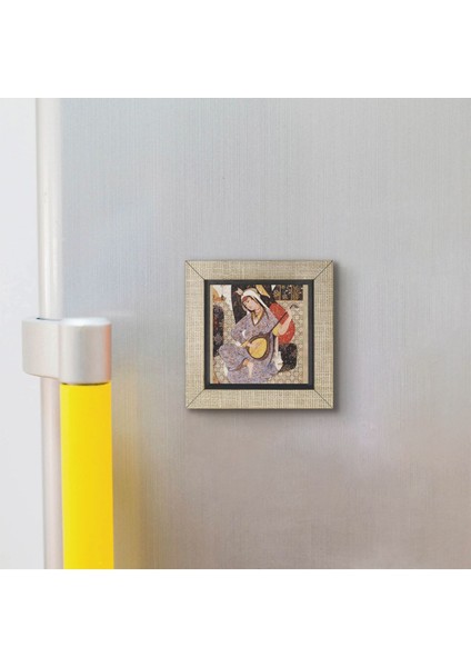 Müzisyen Kadın Minyatür Baskılı Mdf MAGNETKRT-124BUZDOLABI Süsü modelleri