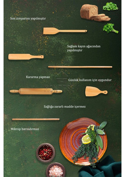 Zümrüt Serisi Ahşap Hamur Açma Oklavası Merdanesi Börek Seti 6 Lı Set Zmrset4 indirimleri