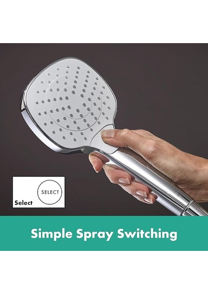 Hansgrohe Su Tasarruflu Duş Başlığı Croma Select E, Duş Başlığı, 3 Püskürtme Türü, Kireç Önleme Fon