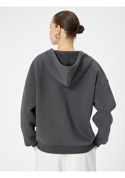 Kapüşonlu Fermuarlı Oversize Sweatshirt Kanguru Cepli