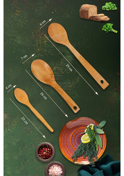 Zümrüt Serisi Ahşap Hamur Açma Oklavası Merdanesi Ahşap Kaşık Seti 6 Lı Set Zmrset5 fırsatları