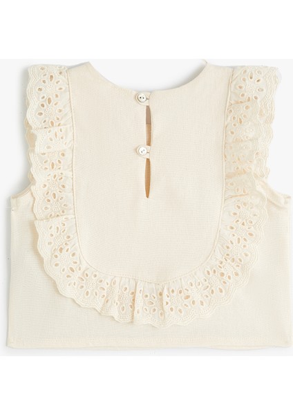 Keten Bluz Kolsuz Yuvarlak Yaka Fırfırlı Fisto Detaylı fiyatları