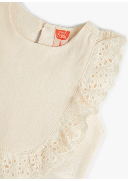 Keten Bluz Kolsuz Yuvarlak Yaka Fırfırlı Fisto Detaylı modelleri