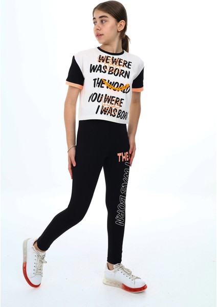 Kız Çocuk Taytlı-Crop-Bloklu-Alt-Üst Takım 9-14 Yaş 8006