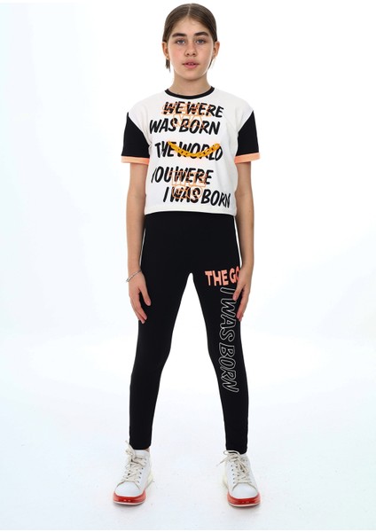 Kız Çocuk Taytlı-Crop-Bloklu-Alt-Üst Takım 9-14 Yaş 8006