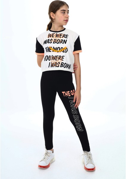 Kız Çocuk Taytlı-Crop-Bloklu-Alt-Üst Takım 9-14 Yaş 8006