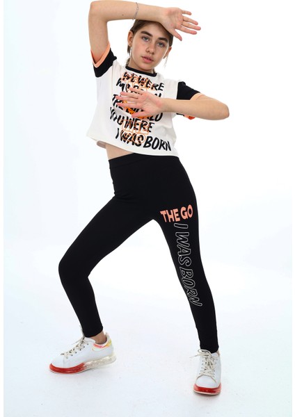 Kız Çocuk Taytlı-Crop-Bloklu-Alt-Üst Takım 9-14 Yaş 8006