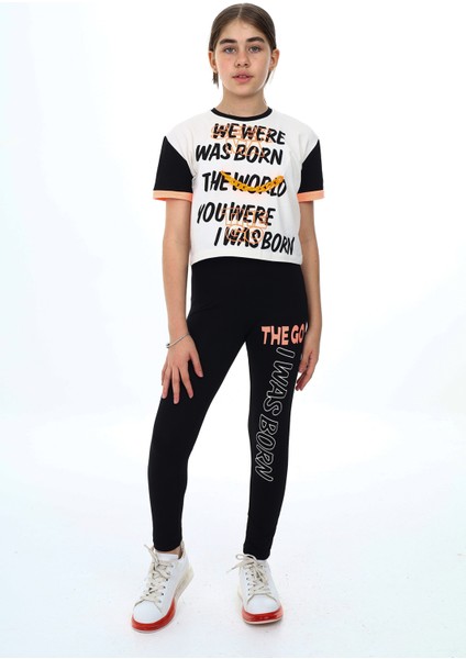 Kız Çocuk Taytlı-Crop-Bloklu-Alt-Üst Takım 9-14 Yaş 8006
