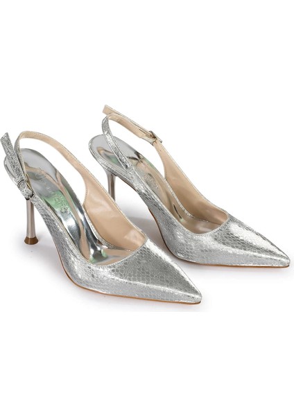 Moroni Gümüş Yılan Baskı Topuklu Ayakkabı modelleri