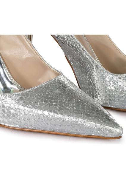Moroni Gümüş Yılan Baskı Topuklu Ayakkabı fırsatları
