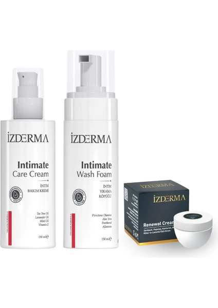 izderma Renewal Cream 20 ml İntim Bakım Kremi 150 ml ve İntim Yıkama Köpüğü 150ml