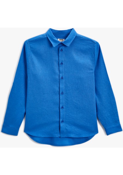 Basic Gömlek Keten Karışımlı Uzun Kollu