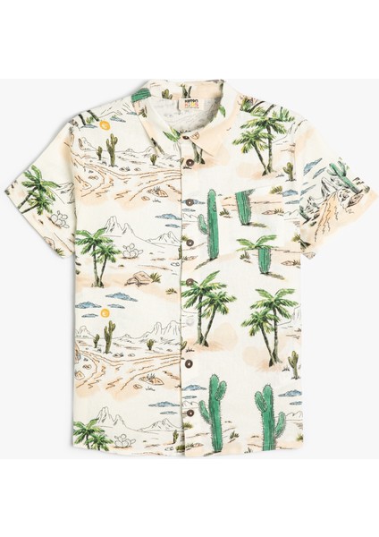 Gömlek Kısa Kollu Yaz Temalı Baskılı Cep Detaylı