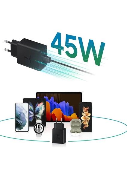 45W Typec Çıkışlı Süper Fast Destekli Şarj Adaptör Şarj Başlığı Siyah Renk