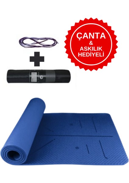 Ekstra Konforlu Yoga Matı - 8mm Kalınlık, Ekolojik Tpe Pilates Egzersiz Minderi Lacivert