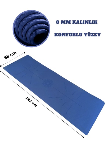 Ekstra Konforlu Yoga Matı - 8mm Kalınlık, Ekolojik Tpe Pilates Egzersiz Minderi Lacivert fiyatları