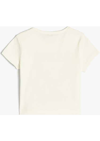 Crop Tişört Kısa Kollu Bisiklet Yaka Baskılı Pamuklu fiyatları