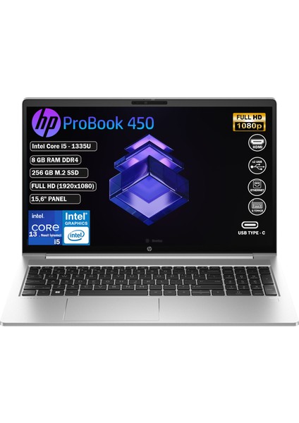 Hp Probook 450 G10  I5-1335U 8gb Ram 256GB SSD 15.6 Fhd Freedos Dizüstü Laptop