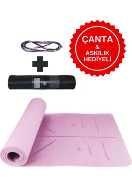 Ekstra Konforlu Yoga Matı - 8mm Kalınlık, Ekolojik Tpe Pilates Egzersiz Minderi Pembe