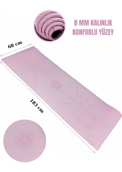 Ekstra Konforlu Yoga Matı - 8mm Kalınlık, Ekolojik Tpe Pilates Egzersiz Minderi Pembe fiyatları