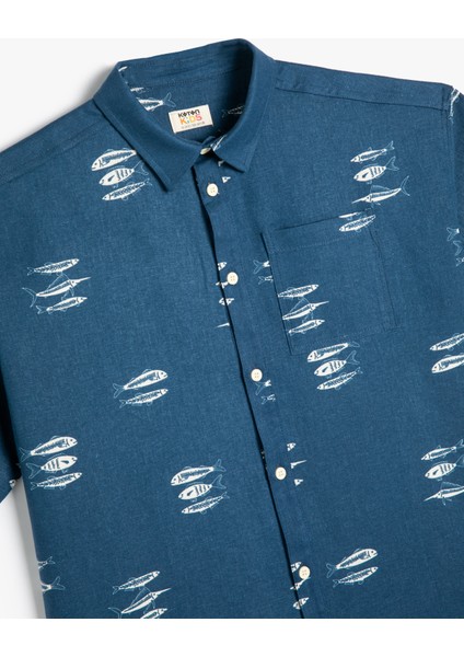 Oversize Gömlek Kısa Kollu Balık Desenli Tek Cepli modelleri