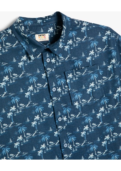 Keten Gömlek Kısa Kollu Palmiye Baskılı modelleri