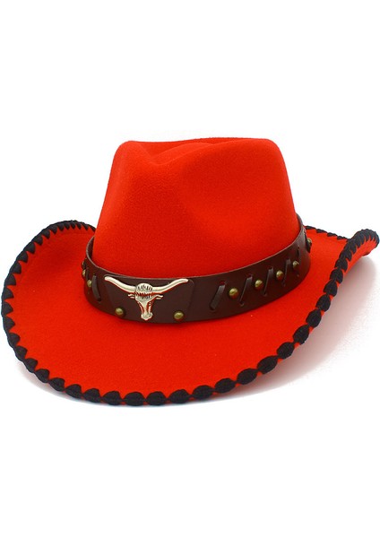 Boğa Başı Kemer Batı Kovboy Şapkası Erkek ve Kadın Açık Şövalye Şapkası (Yurt Dışından)