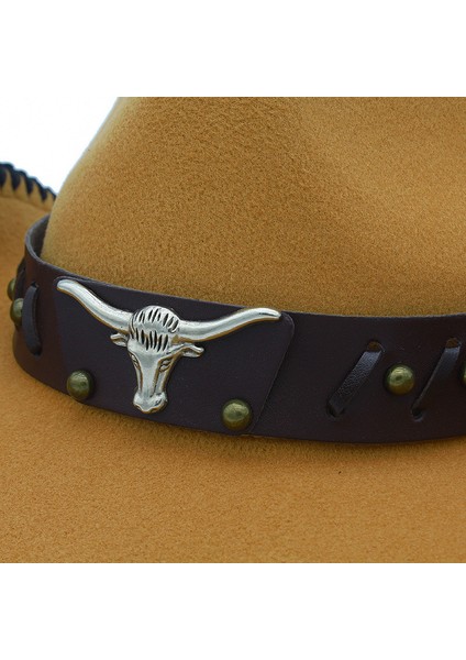 Boğa Başı Kemer Batı Kovboy Şapkası Erkek ve Kadın Açık Şövalye Şapkası (Yurt Dışından) fırsatları