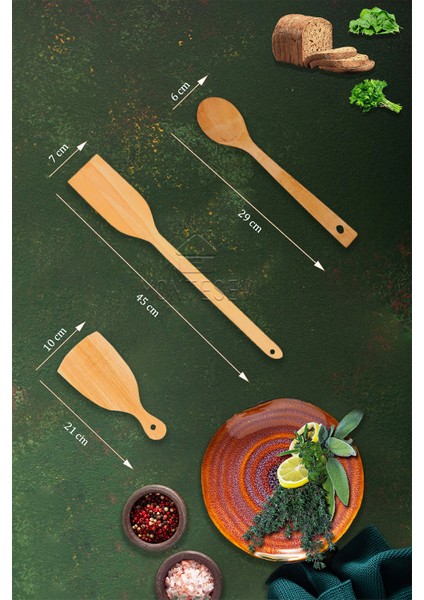 Zümrüt Serisi Ahşap Hamur Açma Oklavası Merdanesi Tahta Kaşık Börek Seti 5 Li Set ZMRSET14 fırsatları