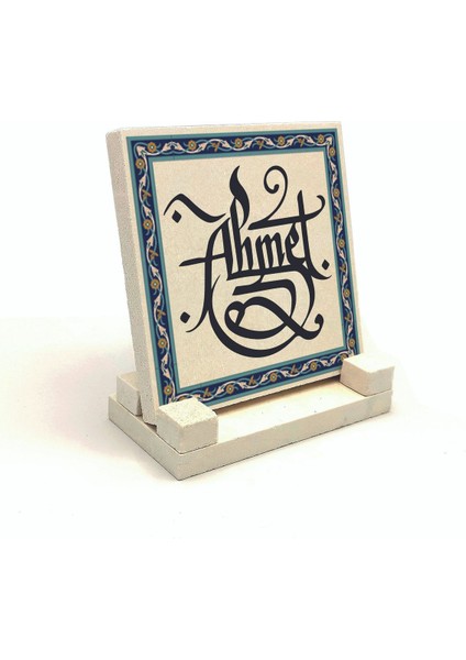 Geleneksel Hat Sanatı Ile Isim Yazılı Doğaltaş Masaüstü Isimlik 10X10 Kkd-20